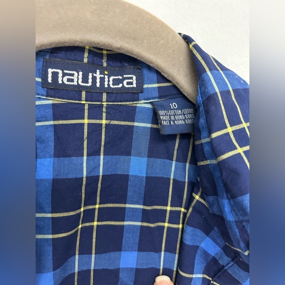 Nautica Blue Yellow Flannel Print Sleeveless Button Down Shirt Dress 10 NWOT - Picture 5 of 8